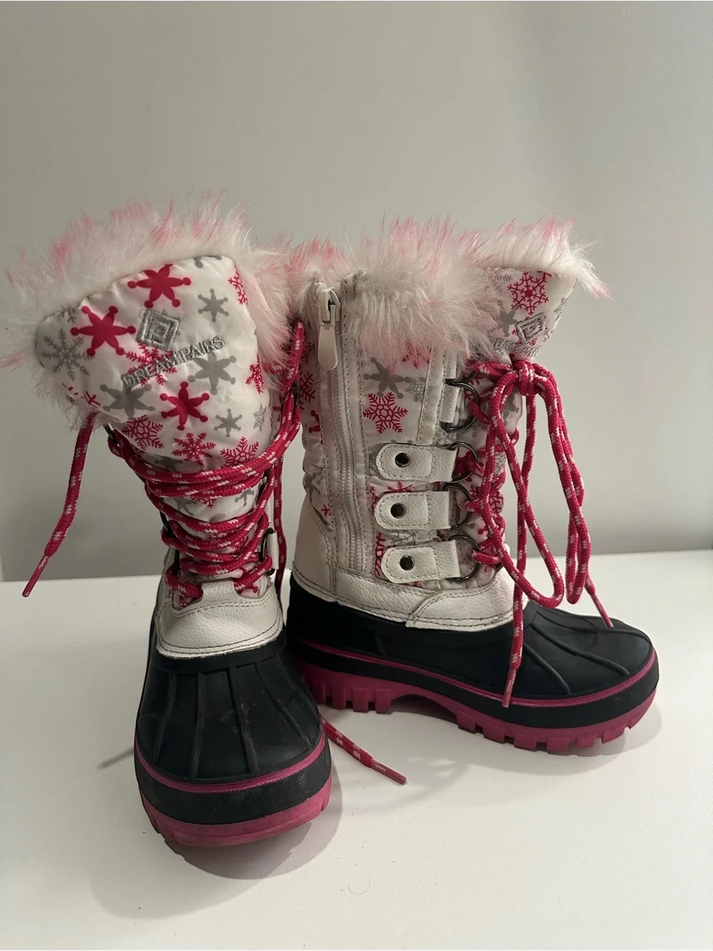 Dream Pairs Kids White Pink Snowflake Winter Boots